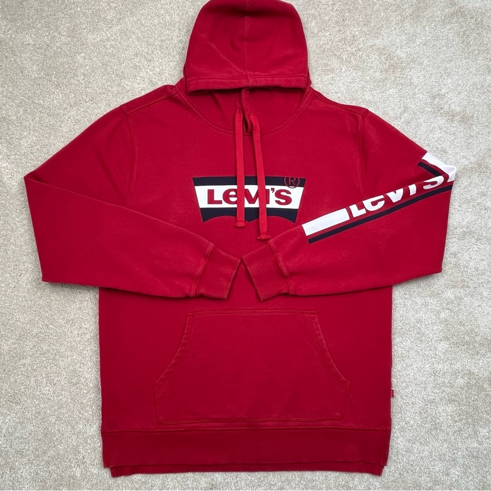 Levi's Hoodie Adult Large Red Graphic Fleece Long Sleeve Pullover Casual Men